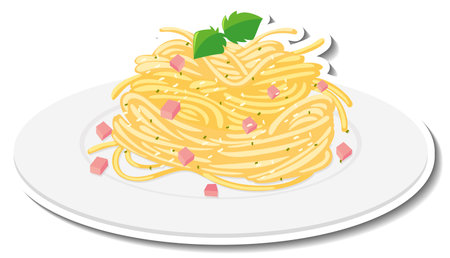 Spaghetti carbonara sticker on white background illustrationのイラスト素材