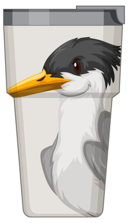 A white thermo flask with bird pattern illustrationのイラスト素材