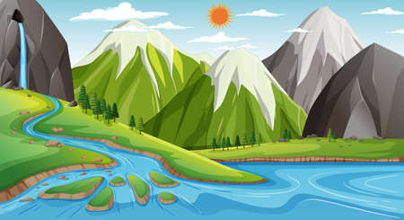 Land and water geography landscape illustrationのイラスト素材