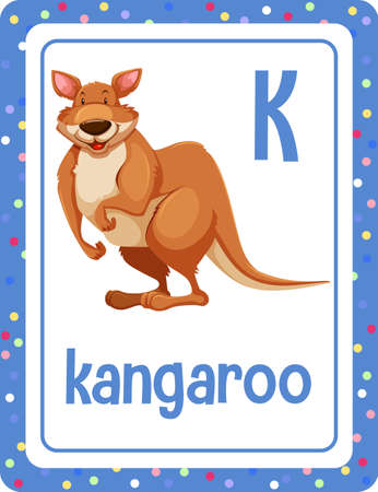 Alphabet flashcard with letter K for Kangaroo illustrationのイラスト素材