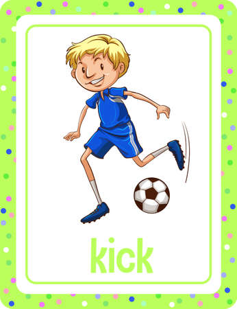 Vocabulary flashcard with word kick illustrationのイラスト素材