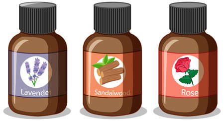 Set of different essential oil bottle isolated illustrationのイラスト素材
