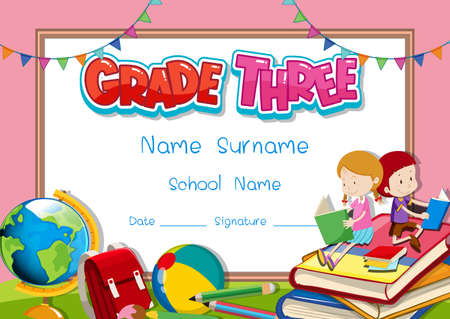 Grade three diploma or certificate template illustrationのイラスト素材