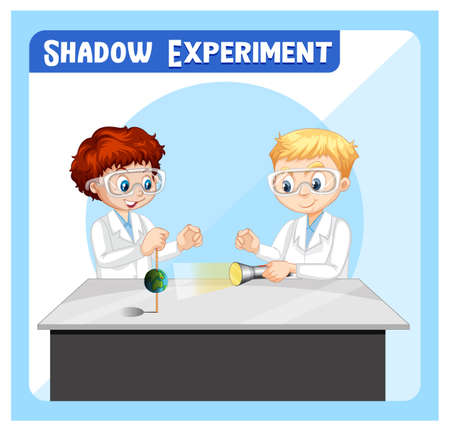 Shadow experiment with scientist kids cartoon character illustrationのイラスト素材