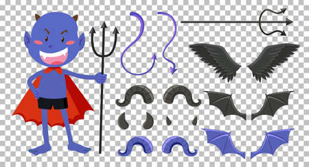 Set of devil and angel object decor illustrationのイラスト素材