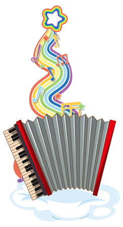 Accordion with melody symbols on rainbow wave illustrationのイラスト素材