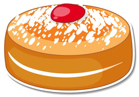Sponge cake with icing sugar and strawberry jam toppings illustration