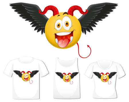Set of devil emoticon with facial expression on shirt mockup illustration
