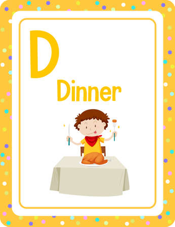 Alphabet flashcard with letter D for Dinner illustrationのイラスト素材