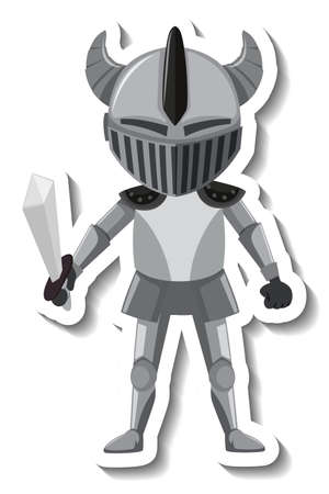 Knight in armour with sword cartoon sticker illustrationのイラスト素材