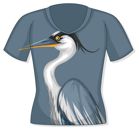 T-shirt with heron bird pattern illustrationのイラスト素材