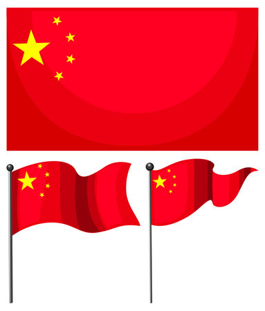 Flag of China in different shapes isolated illustrationのイラスト素材
