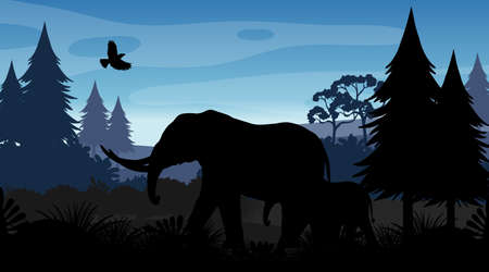 Silhouette forest landscape background illustrationのイラスト素材