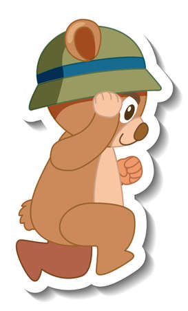 Cute bear cartoon wearing hat sticker side view  illustrationのイラスト素材