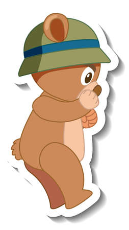 Cute bear cartoon wearing hat sticker side view  illustrationのイラスト素材