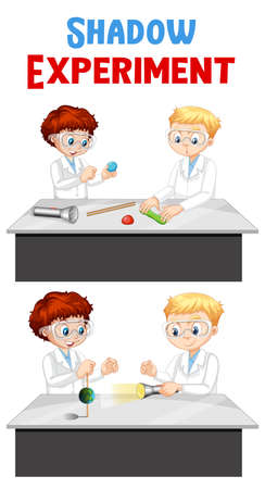Shadow experiment with scientist kids cartoon character illustrationのイラスト素材