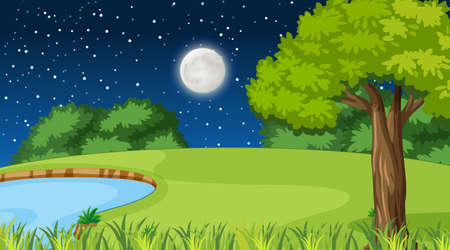 Blank nature landscape at night scene illustrationのイラスト素材