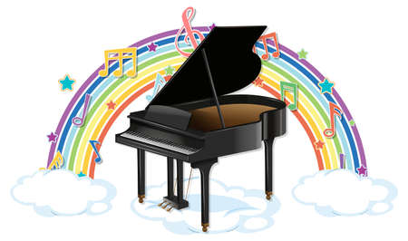 Piano with melody symbols on rainbow  illustrationのイラスト素材