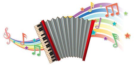 Accordion with melody symbols on rainbow wave illustrationのイラスト素材