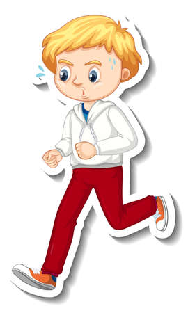Sticker design with a boy jogging cartoon character illustrationのイラスト素材
