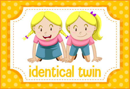 Vocabulary flashcard with word Identical twin illustrationのイラスト素材