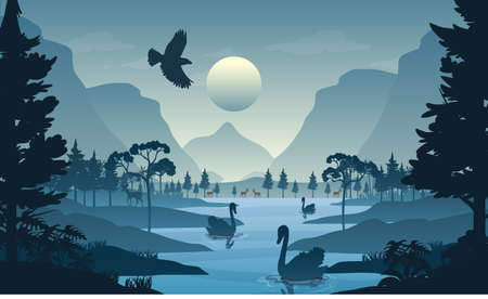 Silhouette forest landscape background illustrationのイラスト素材