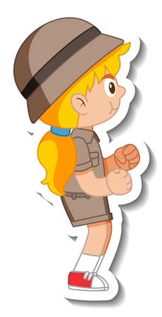 Little girl scout cartoon character sticker illustrationのイラスト素材