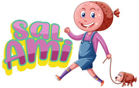 Salami  text design with salami character illustrationのイラスト素材