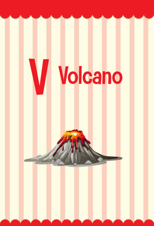 Alphabet flashcard with letter V for Volcano illustrationのイラスト素材