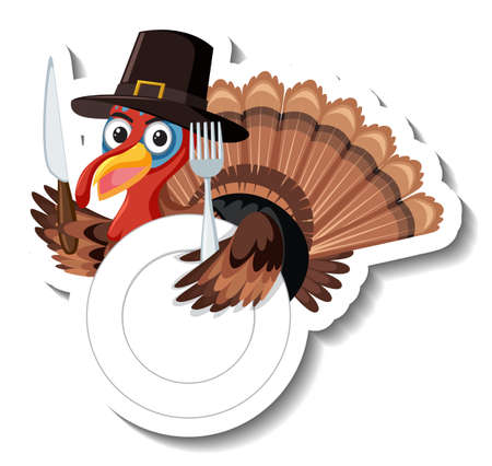 Isolated turkey sticker on white background illustrationのイラスト素材