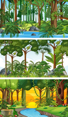 Three different nature horizontal scenes illustrationのイラスト素材