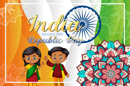India Republic Day banner with kid characters illustrationのイラスト素材