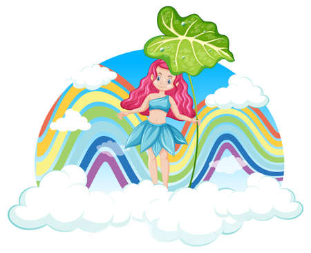 Beautiful fairy with rainbow in the sky illustrationのイラスト素材