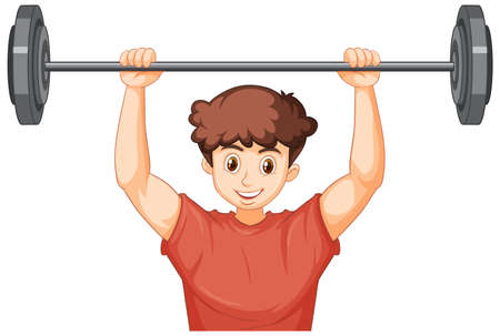 A young man with muscles weight training illustrationのイラスト素材