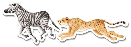 A sticker template of leopard and zebra illustrationのイラスト素材
