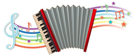 Accordion with melody symbols on rainbow wave illustrationのイラスト素材