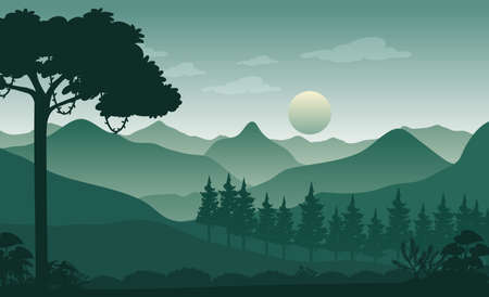 Silhouette forest landscape background illustrationのイラスト素材