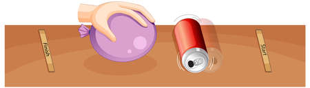 Science static electricity experiment of balloon and aluminum can illustrationのイラスト素材