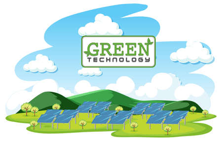 Green energy generated by solar panel illustrationのイラスト素材