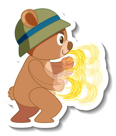 Cute bear cartoon wearing hat sticker side view  illustrationのイラスト素材