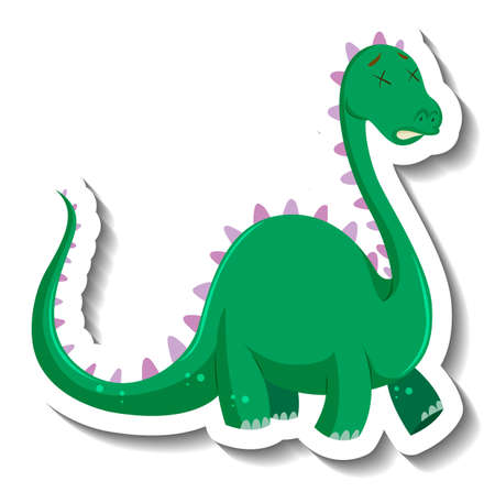 Cute green dinosaur cartoon character sticker illustrationのイラスト素材