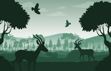Silhouette forest landscape background illustrationのイラスト素材