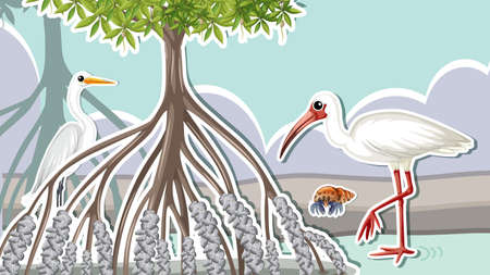 Thumbnail design with animals in mangrove illustrationのイラスト素材