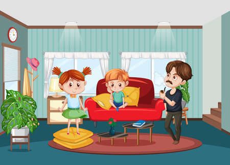 Interior of living room with children illustrationのイラスト素材
