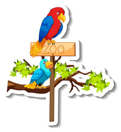 Parrot birds on a tree branch illustrationのイラスト素材