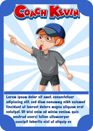 Character game card template with word Coach Kevin illustrationのイラスト素材