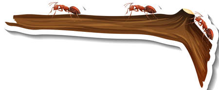 A sticker template with many ants walking on branch isolated illustrationのイラスト素材