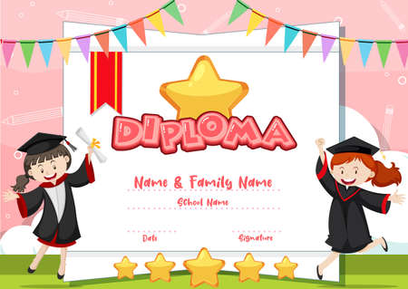 Kids diploma certificate template illustrationのイラスト素材