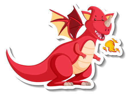 Fire breathing dragon cartoon character sticker illustrationのイラスト素材