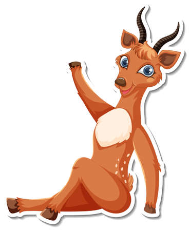 Deer sitting cartoon character sticker illustrationのイラスト素材